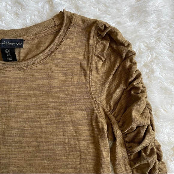 House of Harlow 1960 Shirt Ruched Long Sleeve Tee Bronze Olive S - Picture 5 of 10